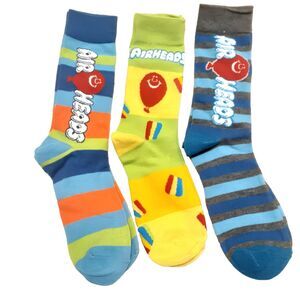 Airheads 3-pair Candy Food Novelty Mens Adult Size 7-12 Crew Socks NWOT